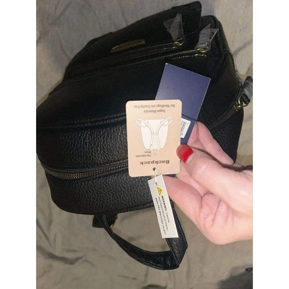 White Mountain Black Pebbled Faux Leather Casual Backpack Shoulder Bag